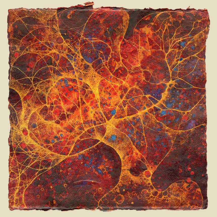 Two Hearts - 310 x 310 mm. Encaustic paint on paper.